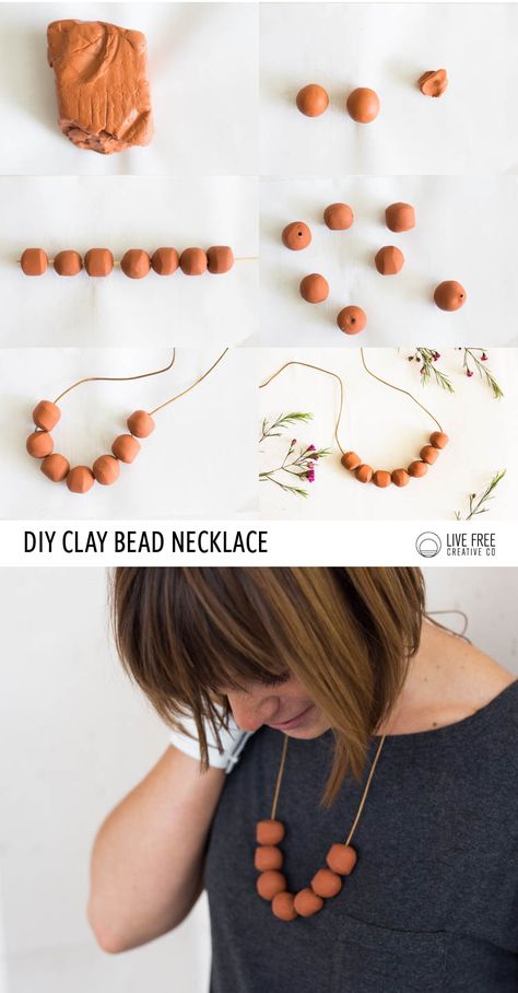 With just three supplies and about twenty minutes, you can make your own simple terra cotta clay bead necklace with this tutorial! Its already a favorite. Pearl Locket, Clay Bead Necklace, Bead Diy, Polymer Clay Jewelry Tutorials, Saltwater Pearls, Diy Simple, Polymer Clay Jewelry Diy, Clay Bead, Polymer Jewelry