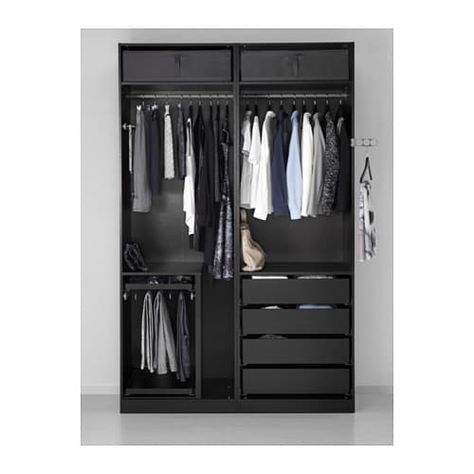 PAX Wardrobe, black-brown, Färvik white glass 59x26x93 1/8 Wardrobe Ikea, Ikea 2015, Wardrobe Wall, Mens Bedroom Decor, Closet Planning, Ikea Wardrobe, Ikea Closet, Ikea Pax Wardrobe, Wardrobe Systems