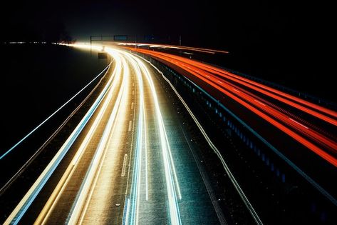 Highway Lights At Night, Long Exposure Car Photography, Fast Car Aesthetic, Car Lights At Night, Fast Background, Highway Lights, Fast Aesthetic, Highway At Night, Light Trail Photography