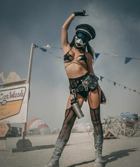 Burning Man Fashion Woman, Maya Henry, Burning Man Girls, Apocalypse Fashion, Festival Inspo, Black Rock City, Rock City, Burning Man Outfits, Burning Man Festival