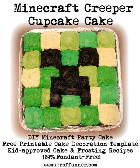 Minecraft Creeper Cupcake Cake with Printable Cake Decoration Template and Kid-Approved Cupcake and Frosting Recipes 100 Percent Fondant Fre... Cupcakes Decoration For Kids, Minecraft Cake Ideas, Minecraft Creeper Cake, Creeper Cake, Minecraft Cupcakes, Minecraft Birthday Cake, Easy Minecraft Cake, Ideas Cupcakes, Cake Frosting Recipe