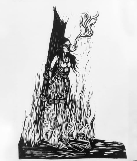 Burning Witch Art, Burning Witch Tattoo, Witch Drawing, Occult Tattoo, Wrist Tattoo Ideas, Witch Tattoo, Burning Fire, Dark Artwork, Lino Prints