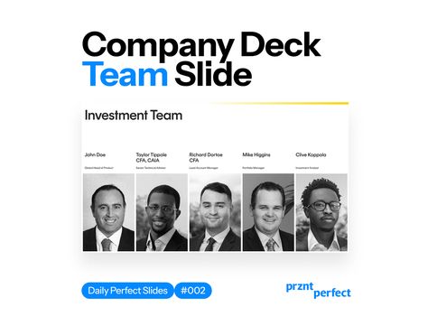 Daily Slides #002: Company Deck Team Slide Professional Presentation, Pitch Deck, Microsoft Powerpoint, Contemporary Aesthetic, Deck Design, Graphic Design Branding, Presentation Design, Freelancing Jobs, Design Branding