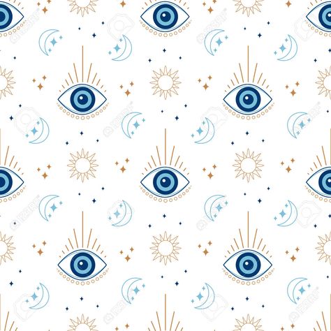 Evil eye vector seamless pattern, magic witchcraft occult symbols, line art collection, magical eyes with suns and moons, decor elements, color fabric, textile, wallpaper - 173090561 Evil Eye Graphic Design, Evil Eye Vector, Evil Eye Wallpaper Laptop, Evil Eye Protection Wallpaper, Evil Eye Picture, Evil Eye Background, Evil Eye Logo, Evil Eye Wallpaper, Magical Eyes