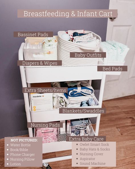 Postpartum Essentials Cart, Postpartum Caddy For Mom, Postpartum Carts, Breastfeeding Essentials List, Postpartum Setup, Postpartum Cart Bedside, Postpartum Organization, Breastfeeding Caddy, Breastfeeding Cart Organization