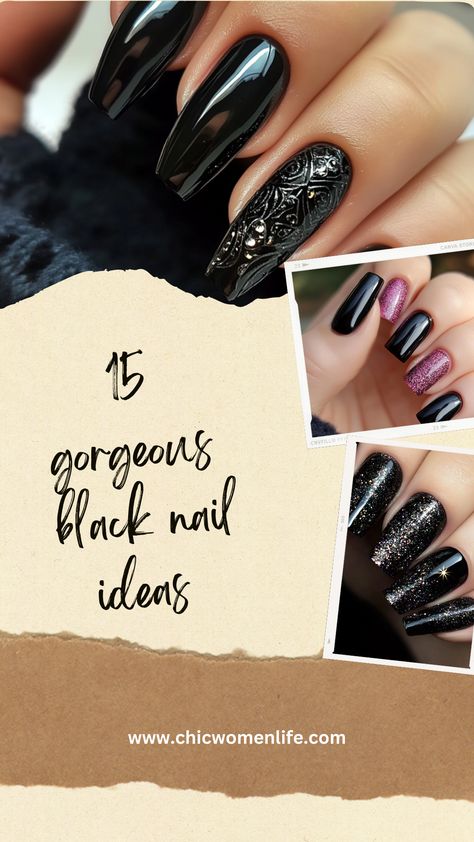 15 gorgeous black nail ideas Black Dip Nails Ideas, Black Dip Nails, Dip Nails Ideas, Black Nail Ideas, Dessert Quotes, Fruit Animals, Dip Nails, Black Nail Designs, Green Fruit