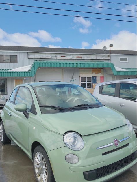 cute car fiat aesthetic sage green Mint Green Fiat 500 Aesthetic, Fiat Car Aesthetic, Sage Green Car Aesthetic, Sage Green Fiat 500, Aesthetic First Car, Cute First Cars, Fiat Aesthetic, Cute Car Aesthetic, Mint Green Fiat 500