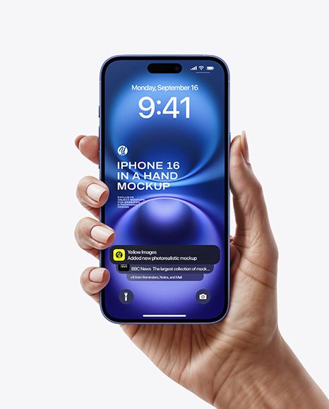 iPhone 16 Ultramarine in a Hand Mockup Mockup Photoshop, Iphone Mockup, Yellow Images, Latest Iphone, Iphone Screen, Mockup Free Download, Hand Holding, Futuristic Design, Download Images