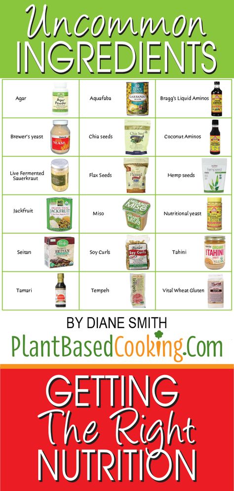 Uncommon Ingredients Article -   Why does it seem that many plant-based recipes have such strange and uncommon ingredients? The main reasons are that they are great for getting the right nutrition and are often substitutes for the missing protein you get from meat and dairy. Some are for flavor and health. Read more to find out about getting the right nutrition with this list of ingredients. #vegan #plantbased #wfpb Vegetarian Ingredients List, Heart Healthy Recipes Cholesterol, Plant Based Cooking, Plant Based Recipes Dinner, Cooking Substitutions, Plant Based Lunch, Soy Curls, Vegan Cheese Recipes, Plant Based Dinner