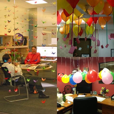 List of Birthday Surprise Ideas for Boss | Boss Day Ideas, Simple Birthday Surprise, Decoration Ideas Party Events, Cubicle Birthday Decorations, Desk Decoration Ideas, Quince Party Ideas, Babyshower Invites, Office Birthday Decorations, Company Birthday