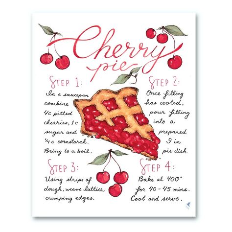 Pie Drawing, Cottagecore Recipes, Pie Art, Baked Pie, Alcoholic Punch Recipes, Homemade Recipe Books, Recipe Book Design, Kitchen Witch Recipes, Cherry Pie Recipe