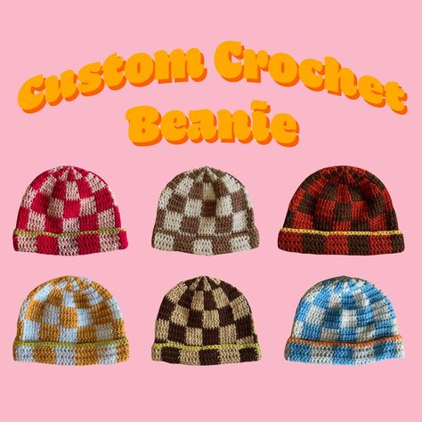 Crochet Checkered Beanie Pattern, Crochet Checkered Beanie, Checkered Beanie, Checkered Crochet, Crochet Checkered, Crochet Granny Stitch, Granny Stitch, Handmade Beanies, Crochet Inspo