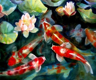 insects & animal in lotus pond | water fish pond koi artwork lotus flower watercolor art HD Wallpaper ... Watercolor Fish Tattoo, Koi Wallpaper, Fish Background, Koi Fish Drawing, Koi Watercolor, Fish Icon, Lotus Painting, Leaf Animals, Koi Fish Pond