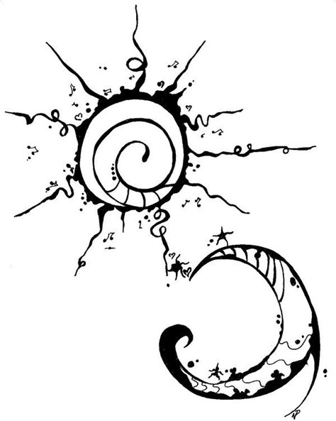 moon/spiral sun Moon Sun Tattoo, Sun Drawing, The Sun And Moon, Sun Tattoos, Moon Drawing, Sun Tattoo, Dope Tattoos, Matching Tattoos, Tattoo Design Drawings