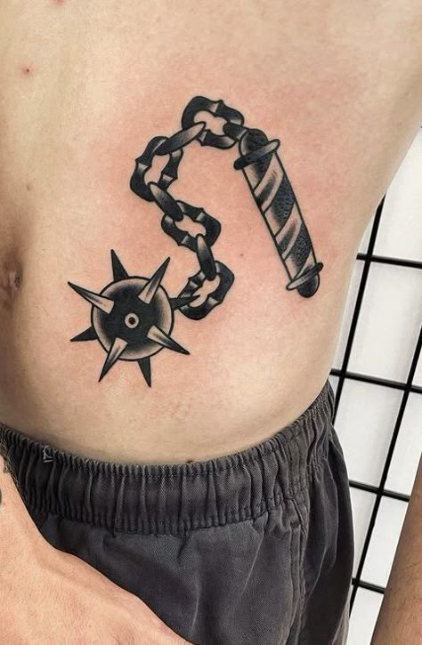 American Traditional Ball And Chain Tattoo, Chain Mace Tattoo, Spike Ball And Chain Tattoo, Mace Chain Tattoo, Heart Chain Mace Tattoo, Traditional Tattoo Drawings, Chain Tattoo, Maori Tattoo Designs, Maori Tattoo