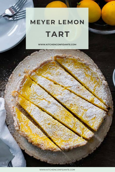 Sliced Meyer Lemon Tart on a wooden board. Amazing Christmas Desserts, Lemon Pasta Recipe, Meyer Lemon Recipes, Lemon Tart Recipe, Lemon Chicken Pasta, Cajun Spice, Lemon Custard, Lemon Pasta, Sweet Treats Recipes