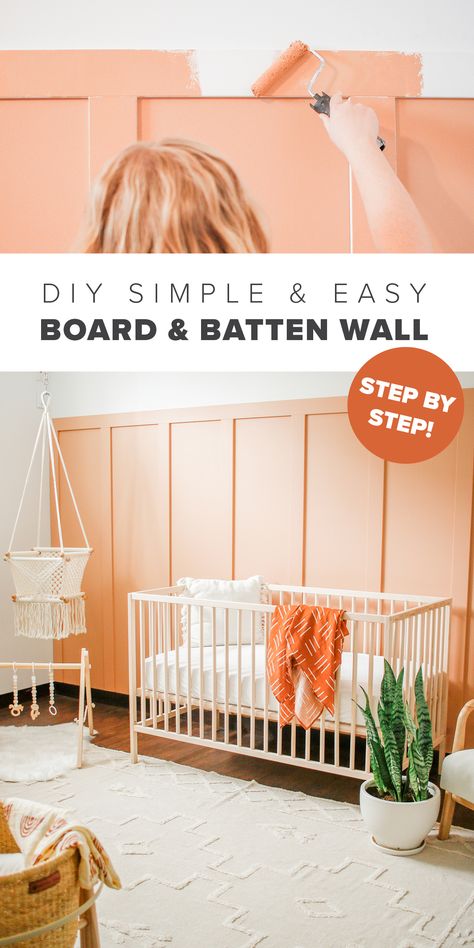 DIY Board & Batten Accent Wall - mikyla Board Batten Accent Wall, Boy Room Accent Wall, Batten Accent Wall, Nursery Wall Painting, Crib Wall, Nursery Accents, Nursery Accent Wall, Batten Wall, Board Batten