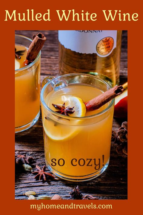 Looking for a fun and flavorful drink? This Mulled White Wine Recipe is one of my holiday favorites! Fill your mug, cheer with friends, and have a blast sipping away on this delicious drink. Not only does this wine recipe taste amazing, but it’s perfect for holiday and winter drinking fun, too. You’ll be amazed at how fast and simple this recipe is to fill up the house with warm smells, too! I’ve made this for holiday parties and family gatherings and it’s always a huge hit. Easy Wine Recipes, White Wine Drink, Mulled White Wine, Alcoholic Eggnog, White Wine Recipes, Wine Recipe, Homemade Eggnog, Wine White, Dry Wine