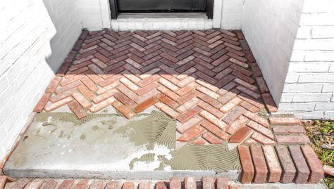 Herringbone Brick Porch, Herringbone Brick, Brick Porch, Brick Walkway, Porch Makeover, Porch Flooring, Home Reno, Diy Home Improvement, Boho Vibe