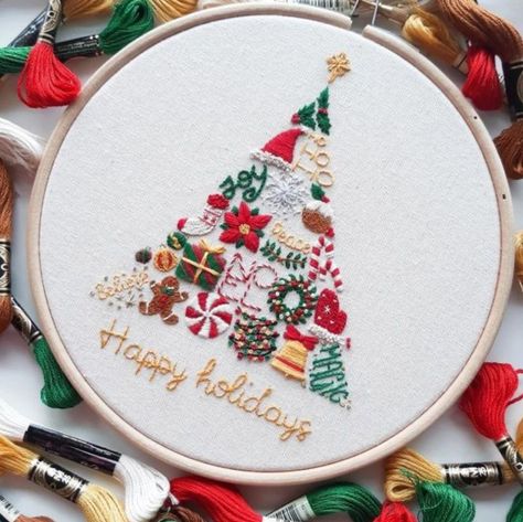 Xmas Embroidery, Christmas Hand Embroidery, Christmas Tree Embroidery, Holiday Embroidery, Christmas Embroidery Patterns, Cross Stitch Christmas, Embroidery Tshirt, Christmas Embroidery Designs, Embroidery Christmas