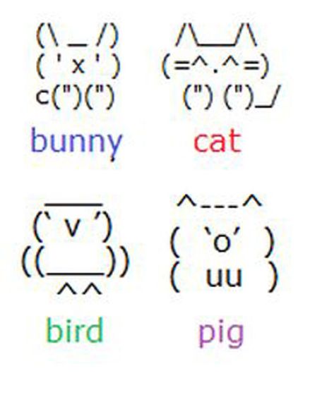 How to make emoticon animals out of punctuation. | 26 Things Every Girl Between The Ages Of 22-28 Knows Keyboard Symbols, Cool Text Symbols, Emoji Texts, Funny Text Pictures, Cute Text Symbols, Sms Language, Text Symbols, Funny Emoji, 웃긴 사진