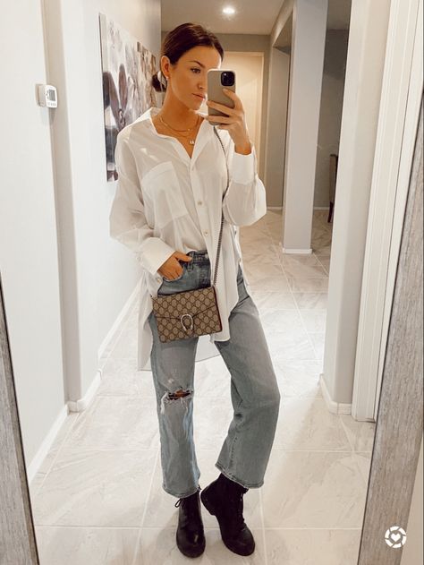 White Sheer Shirt Outfit, Sheer White Button Down Shirt Outfit, Half Tucked In Button Up Shirt Outfit, Half Tucked Button Down, Sheer Shirt Outfits, White Button Down Outfit, Button Down Outfit, Outfit Zara, A Messy Bun