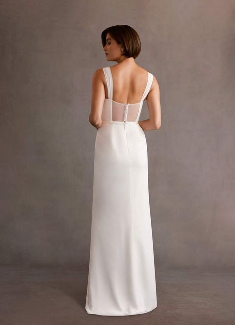 Diamond White Azazie Violette Diamond White Sheath V-Neck Chiffon Dress | Azazie Floor Length Wedding Dress, Dress Inspo, Perfect Wedding Dress, The Perfect Wedding, Little White Dresses, Floor Length Dresses, Bride Bridal, Home Wedding, Chiffon Dress