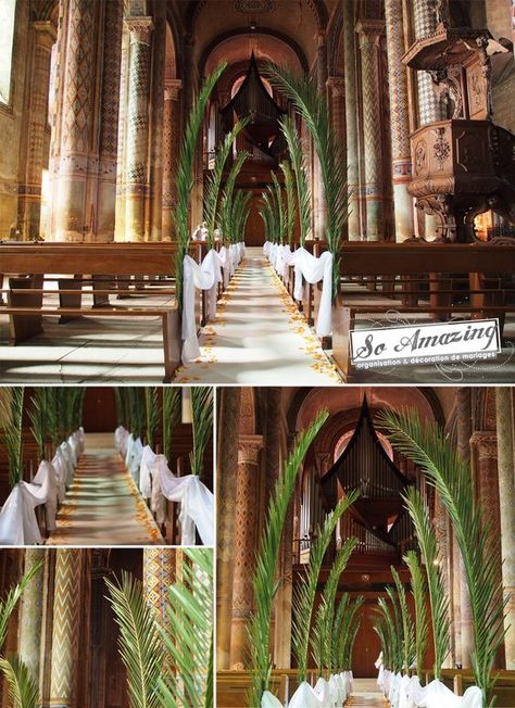 Tall Green Tropical Foliage Wedding Aisle Décor – spotted on Pinterest Ceremony Flowers Aisle, African Wedding Theme, Filipiniana Wedding Theme, Filipiniana Wedding, Filipino Wedding, Africa Wedding, Safari Wedding, African Theme, Church Wedding Decorations