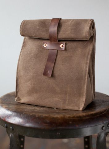 A Manly Lunch Bag | The Art of Manliness Khaki Tote Bag, Waxed Canvas Lunch Bag, Leather Lunch Bag, Canvas Lunch Bag, Art Of Manliness, Sac Lunch, Brown Bag, Lunch Tote, Dark Khaki