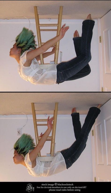 Photo is upside down. Girl with green hair is laying on bar stool so it can appear she is falling through the air for a drawing reference. Falling Poses Drawing Reference, Falling Reference Pose, Falling Pose Reference, Falling Reference, Falling Pose, Action Pose Reference, Figure Reference, Photographie Portrait Inspiration, People Poses