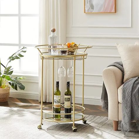 Amazon.co.uk : Bar Carts Mini Bar Cart, Round Bar Cart, Mirrored Shelves, Industrial Bar Cart, Bar Serving Cart, Metal Bar Cart, Rolling Bar Cart, Gold Bar Cart, Glass Bar Cart