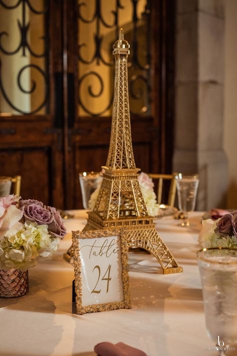 Eiffel Tower Centerpieces, Paris Theme Centerpieces, Paris Quinceanera Theme, Paris Prom Theme, Elegant Party Themes, Paris Theme Party Decorations, Modern Rococo, French Bridal Showers, Gold Eiffel Tower