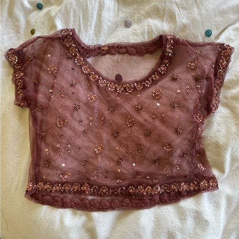 New Without Tags, In Excellent Condition, Sequin Detailing, Cropped Length, The Size Tag Is Not There But Probably A Small Or Medium Sequin Top Outfit, Sequins Top Outfit, Layered Crop Top, Upcycle Design, Cottage Core Fashion, Fairy Shirt, Core Fashion, Dream Items, Net Top