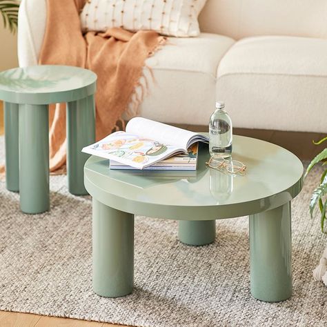 Colourful Side Table, Pastel Danish Living Room, Mint Green Furniture, Sage Table, Cute Side Table, Side Table Green, Sage Green Table, Danish Living Room, Green Side Table