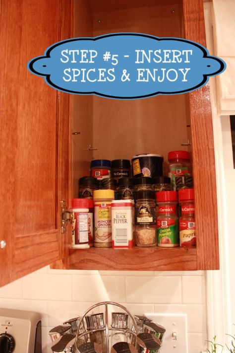 DIY spice rack Spice Cabinet Organization, Cabinet Spice Rack, Diy Spice Rack, Narrow Cabinet, Clutter Control, Spice Shelf, Diy Spices, Serving Stand, Creative Organization