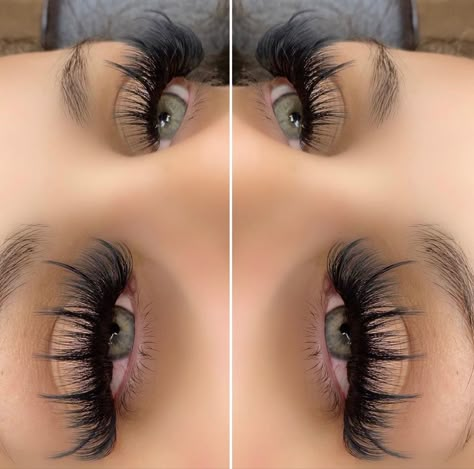 Eyelash Extensions Strip Lash Look, Wispy Mink Lash Extensions, Lashes Extension Styles, Lash Strip Extensions, Hybrid Strip Lash Extensions, Extra Volume Eyelash Extensions, Lash Extension Diameter Chart, Strip Lashes Extensions, Whispy Lashes Extensions Full