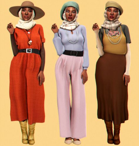 modest lookbook (for @klayde) look 1: hat (tsr) /... - Emily CC Finds Ts4 Modest Cc, Sims 4 Cc Scarves, Sims 4 Cc Hijab Outfit, Sims 4 Modest Clothes, Modest Sims 4 Cc, Sims 4 Modest Cc, Beret Hijab, Sims 4 Hijab Cc, Modest Lookbook