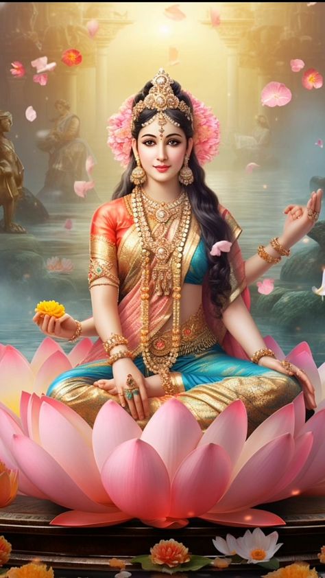 Indian Goddesses, Ravivarma Paintings, Devi Lakshmi, Lakshmi Mata, Lakshmi Photos, Maa Lakshmi, Asian Style Art, God Pics, Goddess Names