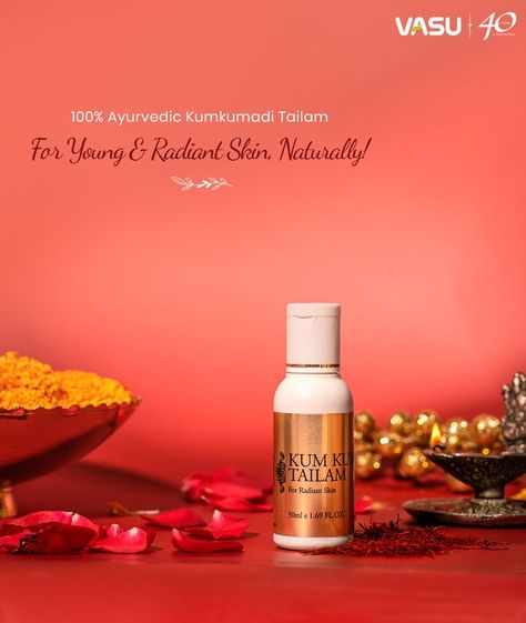 Kumkumadi Tailam, Ancient Ayurvedic Oil for Healthy & Radiant Skin. Product Link: https://bit.ly/3qJCd8P #KumkumadiTailam #Kumkumadi #Facialoil #Skincare #Faceoil #Naturalglow #Agespots #Wrinkles #Blemishes #GlowingSkin #Beauty #VasuHealthcare Creative Advertising Photography, Ayurvedic Oil, Creative Advertising, Advertising Photography, Facial Oil, Face Oil, Natural Glow, Face Care, Radiant Skin