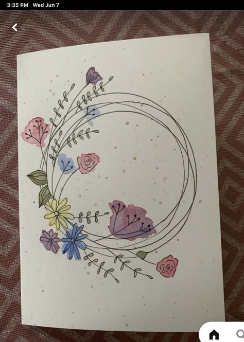 Greeting Card Design Handmade, Watercolor Card Design, Canva Card Idea, Handmade Cards Watercolor, Flower Card Ideas Handmade, Cool Greeting Cards, Doodle Greeting Cards, Cute Card Designs Drawing, Greeting Card Painting Ideas