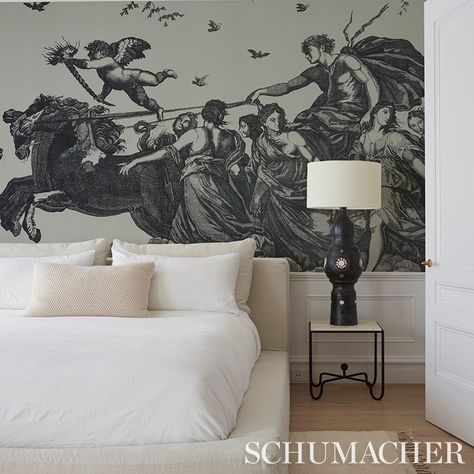 Schumacher - Wallcovering for Every Decor Hydrangea Wallpaper, Schumacher Wallpaper, Toile Wallpaper, Bedroom Wall Designs, Black Bedding, Wallpaper Bedroom, Damask Pattern, Neoclassical, Interior Paint