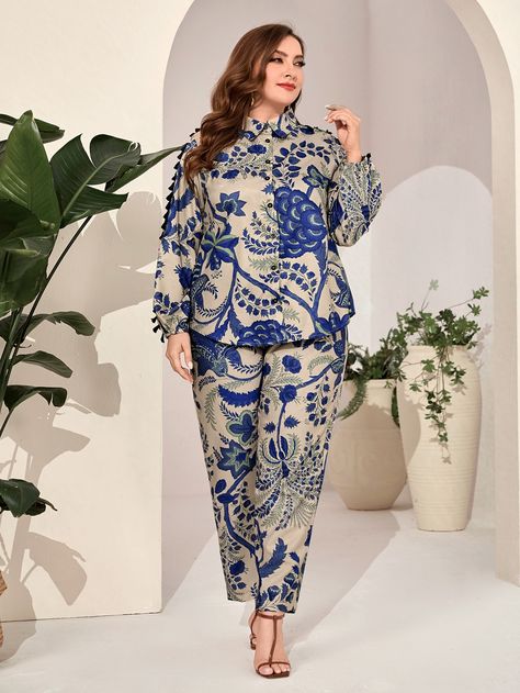 Royal Blue Boho Collar Long Sleeve  Floral,All Over Print  Embellished Non-Stretch  Plus Size Co-Ords Get To Know Me Questions, Plus Size Fashion For Women Indian, Shaping Swimwear, Co Ords Outfits, Fun Questions, 80 Fashion, Fun Questions To Ask, Coord Set, Getting To Know Someone