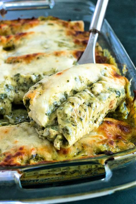 Creamy Poblano Enchiladas - CPA: Certified Pastry Aficionado Roasted Poblano Enchilada Sauce, Poblano Chicken Pasta, Chicken Enchiladas With Poblano Cream Sauce, Recipes With Poblanos, Poblano Chile Recipes, Pablano Pepper Enchilada Sauce, Poblano Sauce Recipe, Creamy Poblano Sauce, Poblano Pepper Enchiladas