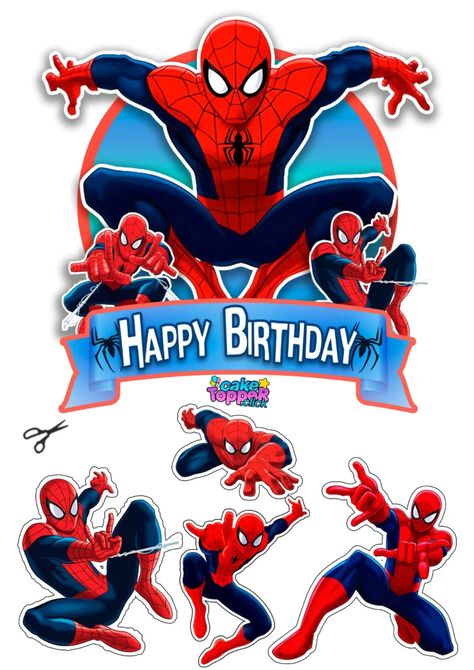 Spiderman Toppers Printable Free, Spiderman Birthday Topper Printable, Spider Man Topper Free Printable, Spider Topper Printable, Spiderman Birthday Topper, Printable Toppers For Cake, Spiderman Birthday Theme Ideas, Spider Cake Topper Printable, Cake Stickers Free Printable