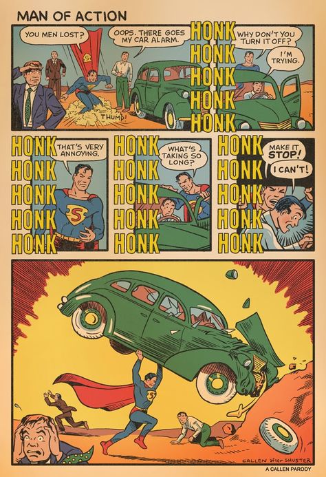 funny-comic-tells-story-behind-supermans-iconic-action-comics-1-cover-art Superman Comic Books, Action Comics 1, Arte Nerd, Superman Family, Action Comics, Superman Comic, Dc Memes, Superhero Comics, Classic Comics