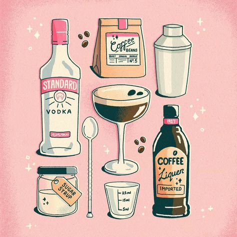 Espresso Martini Wallpaper, Espresso Drawing, Sugar Illustration, Drink Drawing, Drink Posters, A5 Hobonichi, Pusheen Cute, Recipe Drawing, Have A Wonderful Weekend