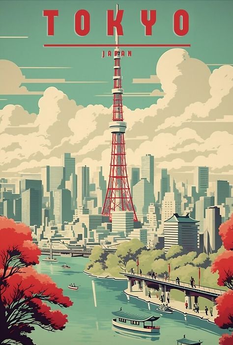 Tokyo Poster, Tokyo Illustration City, Anime Poster Prints Tokyo Revengers, Tokyo Travel Poster, Tokyo Flower Market Poster, Japan Tourism Poster, Japanese Pop Art, Tokyo City, Retro Travel Poster