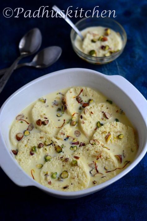 Bread Rasmalai Recipe-How To make Bread Rasmalai-Easy Dessert Recipes | Padhuskitchen Indian Dessert Recipes, Indian Desserts, Indian Snack Recipes, Easy Bread, Köstliche Desserts, Indian Food Recipes Vegetarian, Indian Cooking, Cooking Recipes Desserts, Desert Recipes