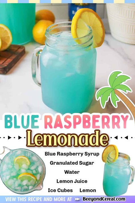 Cute Summer Recipes, Lemonade Syrup Recipe, Gourmet Lemonade Recipes, Blue Juice Recipe, Cold Refreshing Drinks, Refreshing Food Recipes, Fun Drink Recipes Non Alcoholic, Lemonade Flavor Ideas, Blue Theme Food