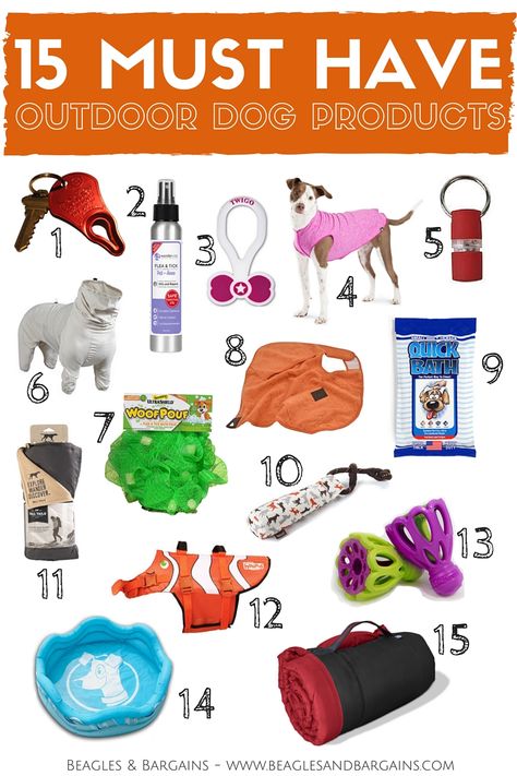 15 Must Have Outdoor Dog Products for some fun in the sun! | http://www.beaglesandbargains.com/15-outdoor-dog-products/ Dog Supplies List, Dog Gadgets, Positive Dog Training, Best Dog Toys, Dog Essentials, Puppy Supplies, Dog Products, Dog Hacks, Dog Gear